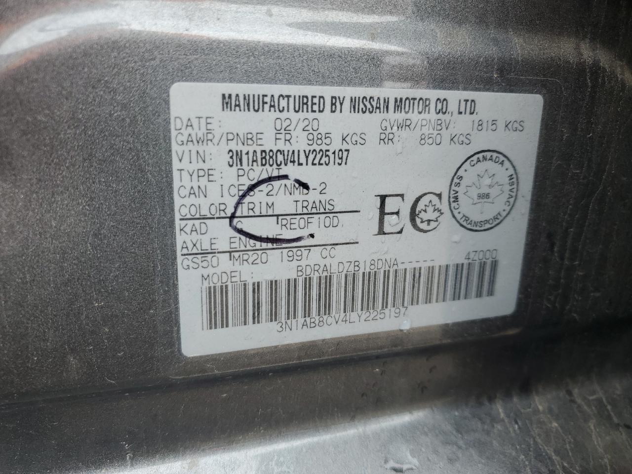 2020 Nissan Sentra Sv VIN: 3N1AB8CV4LY225197 Lot: 62289905