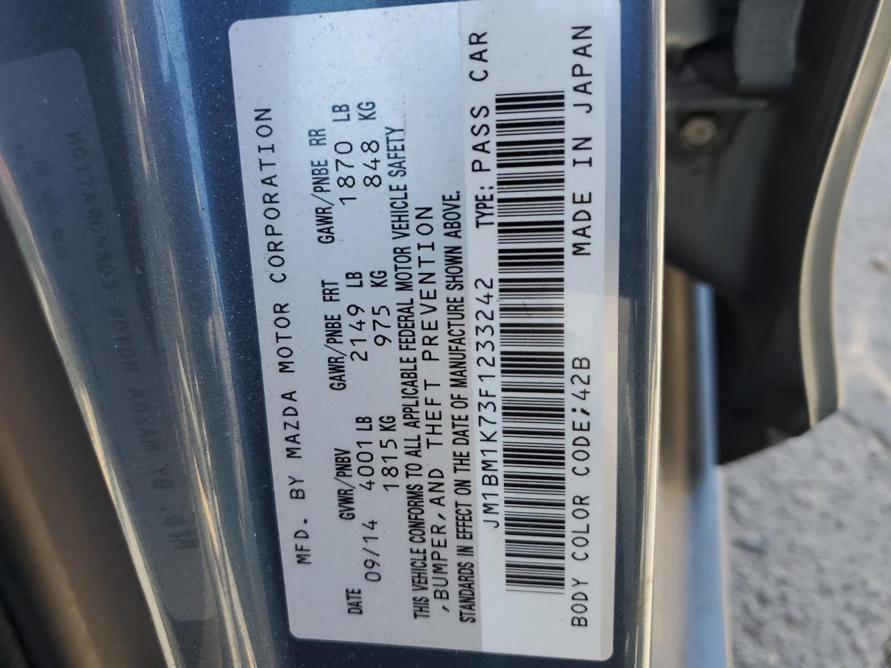 2015 Mazda 3 Sport VIN: JM1BM1K73F1233242 Lot: 62766135