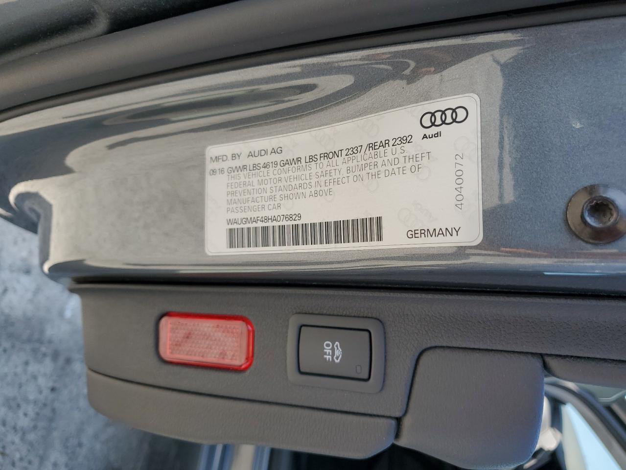 2017 Audi A4 Ultra Premium VIN: WAUGMAF48HA076829 Lot: 62020135