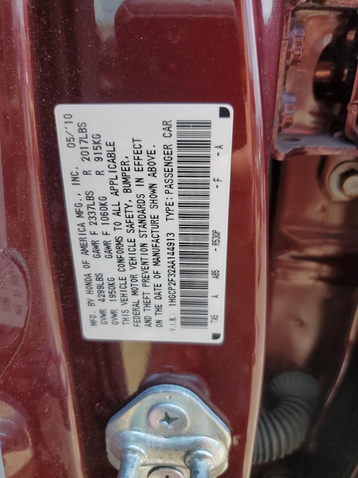 2010 Honda Accord Lx VIN: 1HGCP2F32AA144913 Lot: 62195235