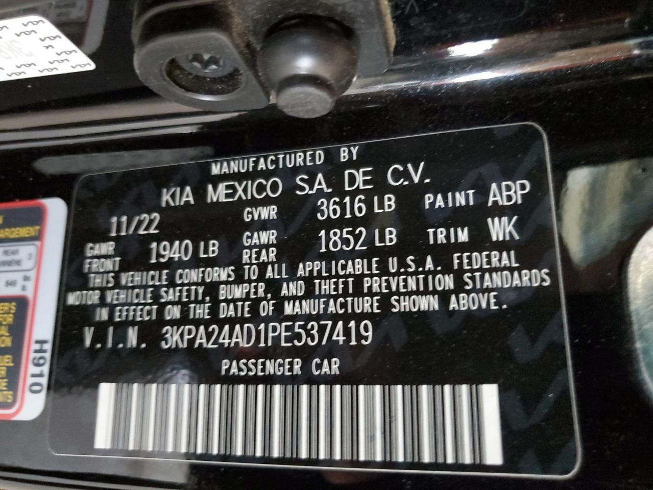 2023 Kia Rio Lx VIN: 3KPA24AD1PE537419 Lot: 60488335