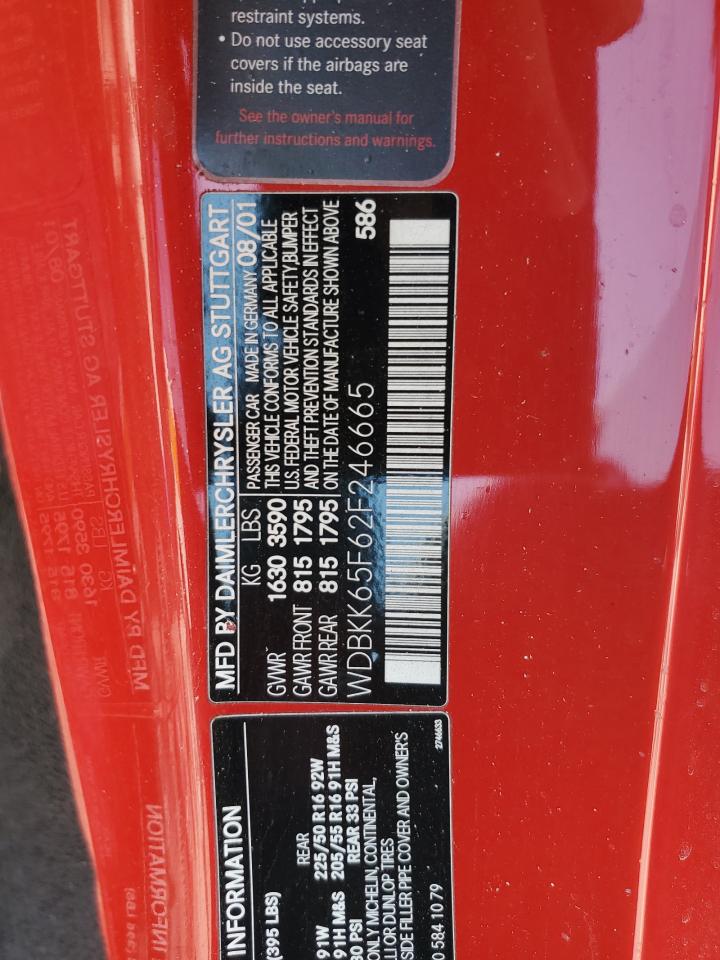 2002 Mercedes-Benz Slk 320 VIN: WDBKK65F62F246665 Lot: 61410145