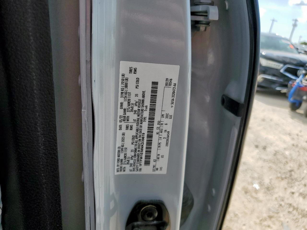 2022 Ford F150 Supercrew VIN: 1FTFW1E58NKD39619 Lot: 62329735