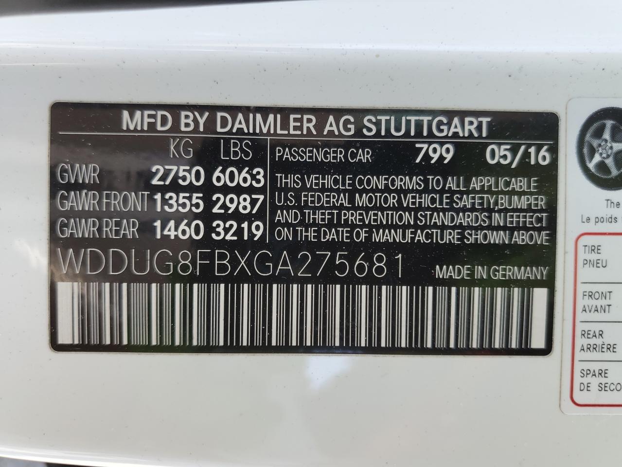 2016 Mercedes-Benz S 550 4Matic VIN: WDDUG8FBXGA275681 Lot: 62594235