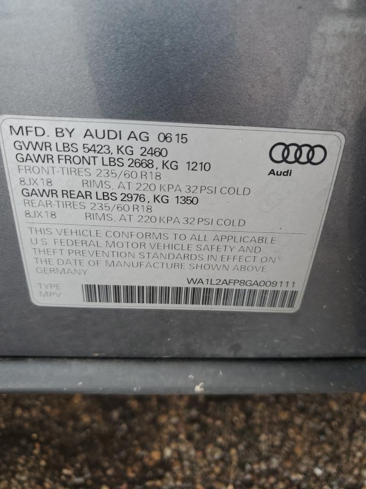 2016 Audi Q5 Premium Plus VIN: WA1L2AFP8GA009111 Lot: 61988065