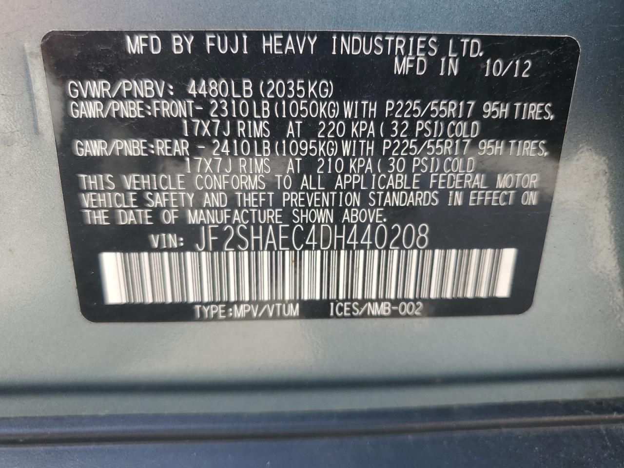 2013 Subaru Forester Limited VIN: JF2SHAEC4DH440208 Lot: 62245165