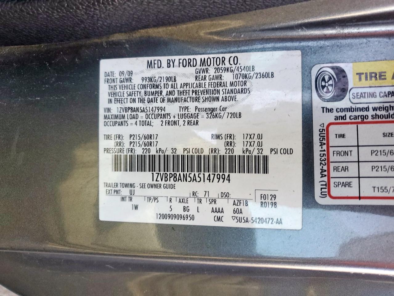 FORD ALL Models 2010 VIN 1ZVBP8AN5A5147994 zdjęcie 12