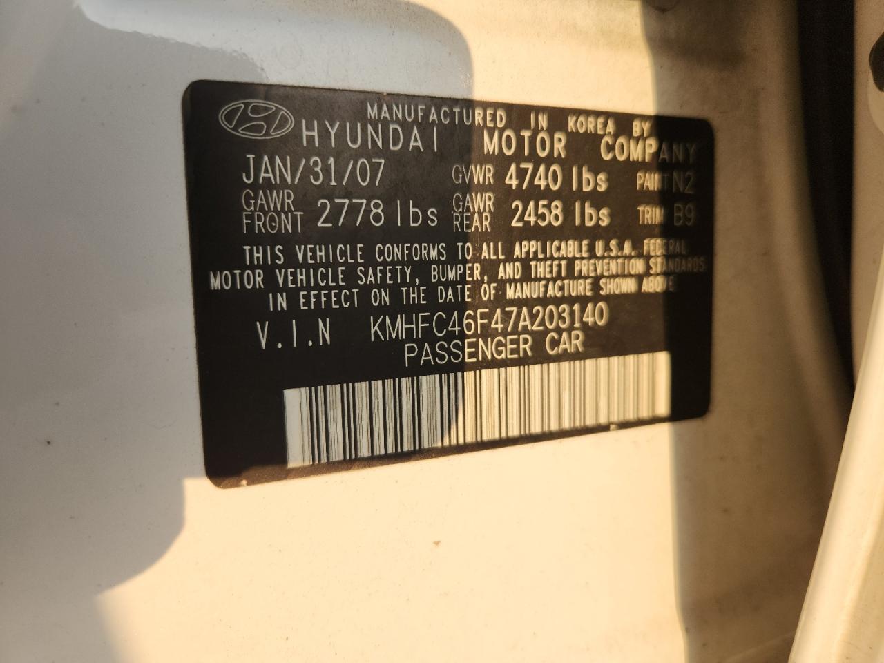 2007 Hyundai Azera Se VIN: KMHFC46F47A203140 Lot: 62090625