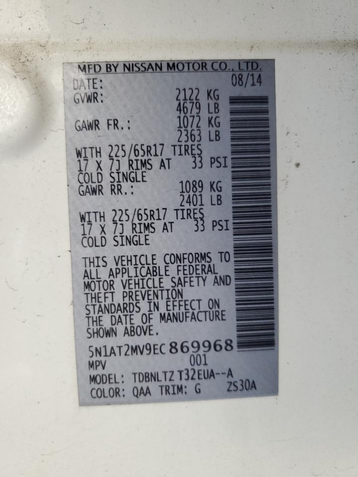 NISSAN ROGUE 2014 VIN 5N1AT2MV9EC869968 фото 14