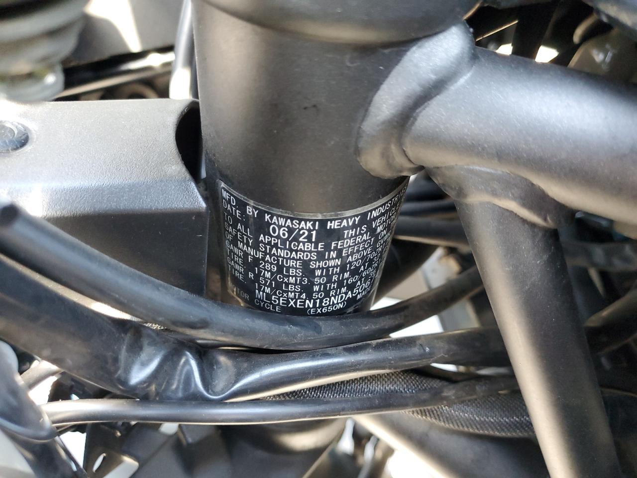 2022 Kawasaki Ex650 N VIN: ML5EXEN18NDA50674 Lot: 59193435