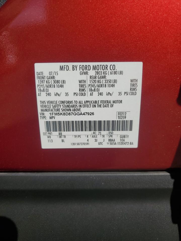 FORD EXPLORER 2016 VIN 1FM5K8D87GGA47926 фото 14