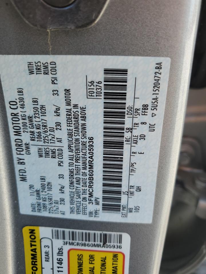 2021 Ford Bronco Sport Big Bend VIN: 3FMCR9B60MRA05936 Lot: 60312835
