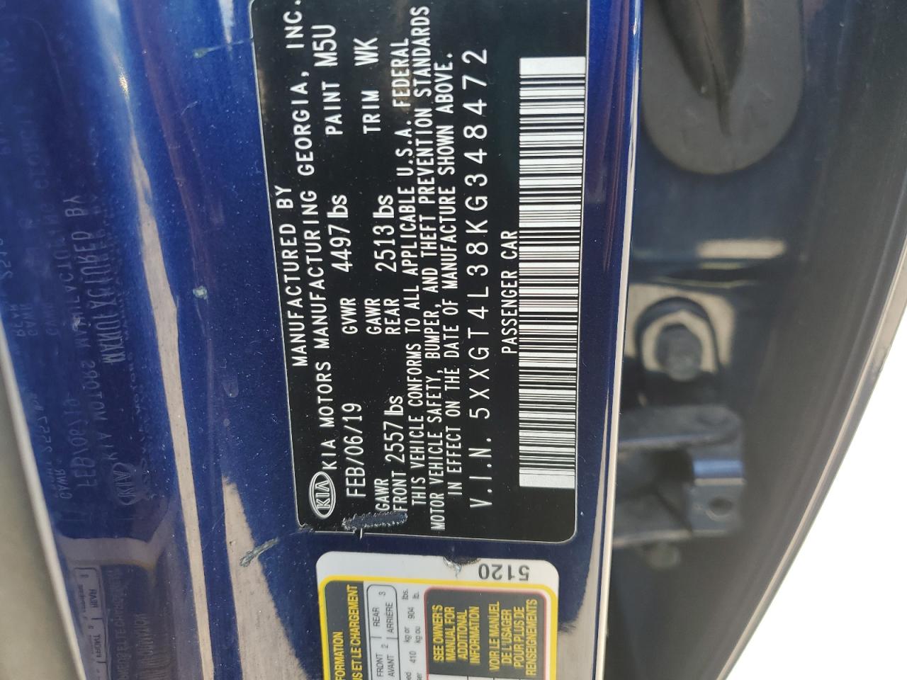 2019 Kia Optima Lx VIN: 5XXGT4L38KG348472 Lot: 62674685
