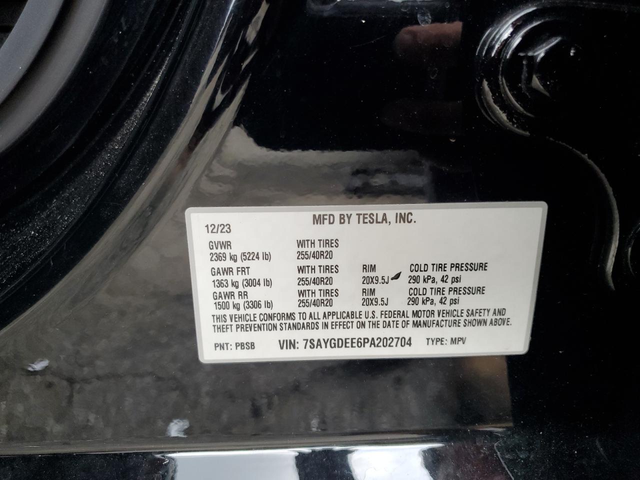 2023 Tesla Model Y VIN: 7SAYGDEE6PA202704 Lot: 58532355