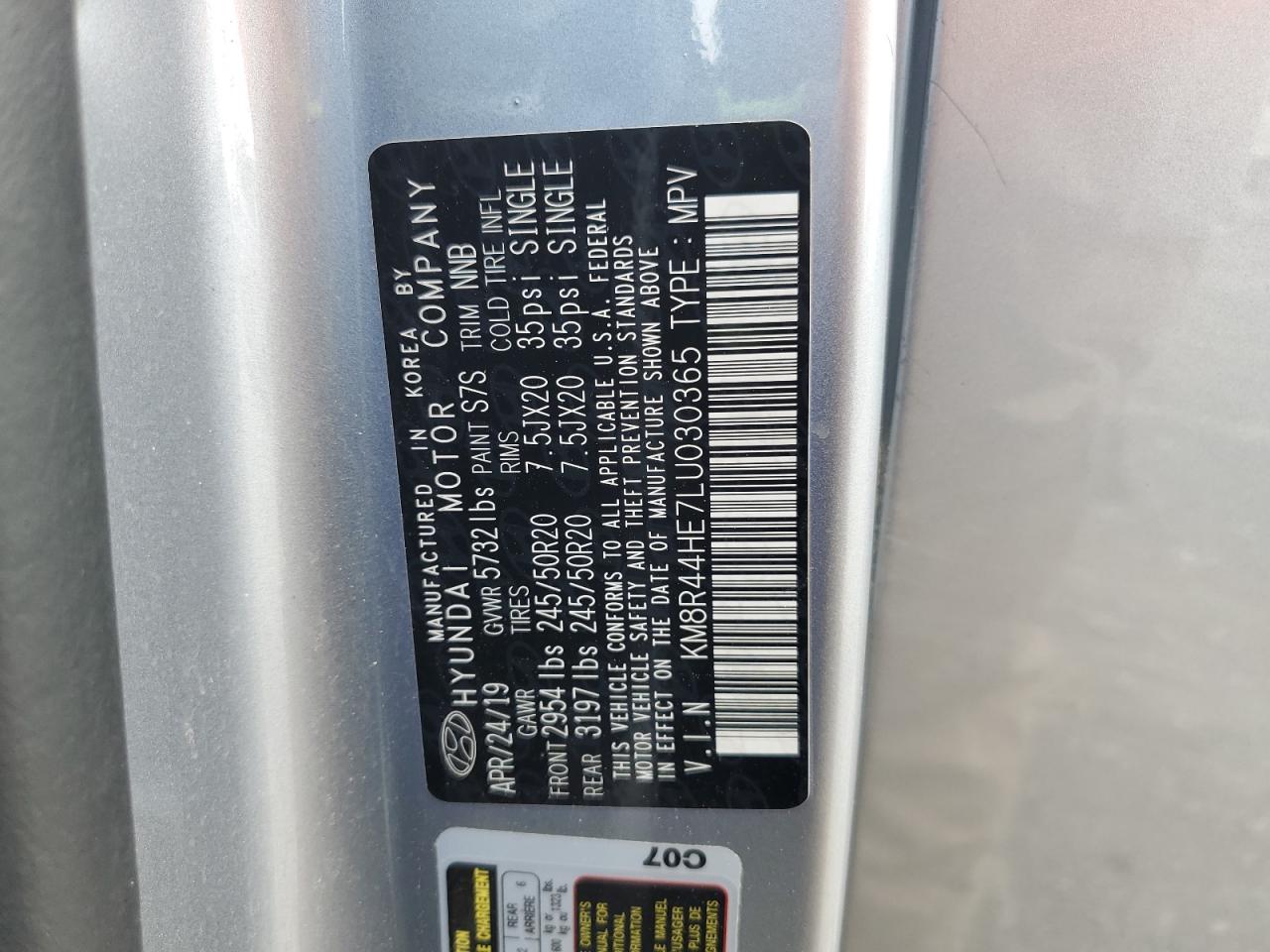 2020 Hyundai Palisade Sel VIN: KM8R44HE7LU030365 Lot: 60313125