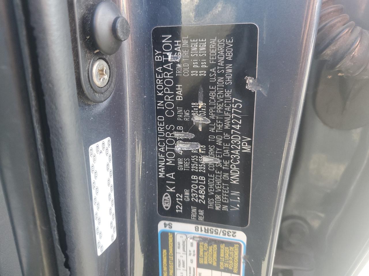 2013 Kia Sportage Ex VIN: KNDPC3A23D7427757 Lot: 61588205