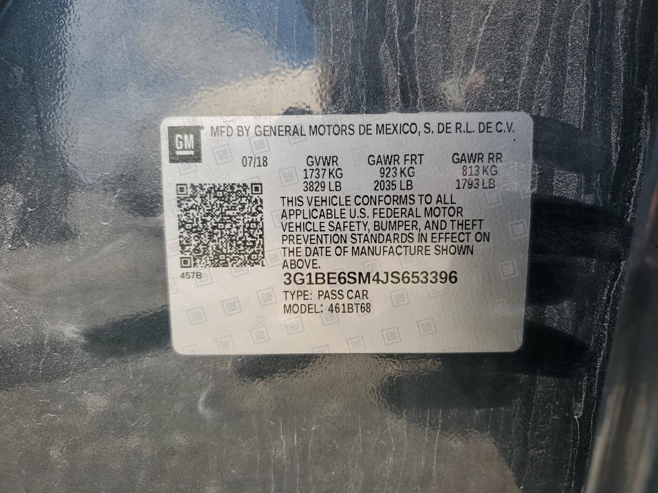 2018 Chevrolet Cruze Lt VIN: 3G1BE6SM4JS653396 Lot: 62893615