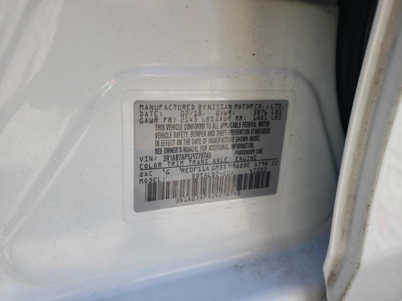 2018 Nissan Sentra S VIN: 3N1AB7AP5JY278745 Lot: 61421785
