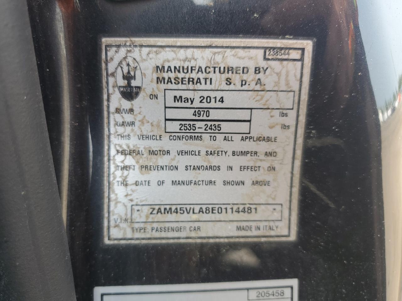 2014 Maserati Granturismo S VIN: ZAM45VLA8E0114481 Lot: 58769155