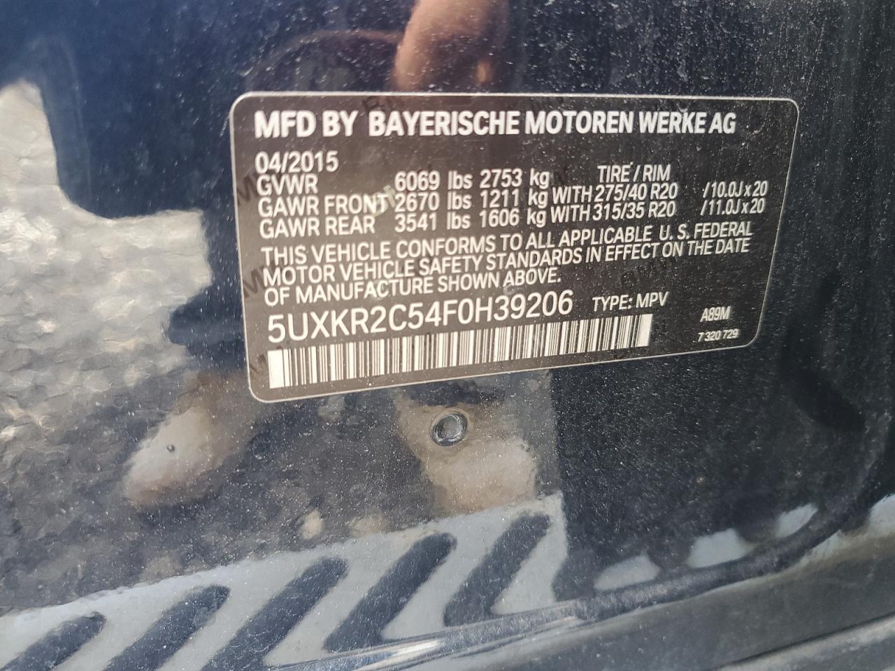 2015 BMW X5 Sdrive35I VIN: 5UXKR2C54F0H39206 Lot: 62510575