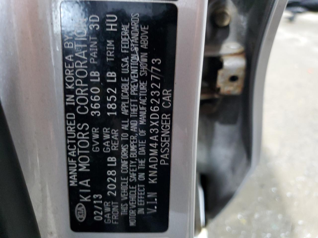 2013 Kia Rio Lx VIN: KNADM4A3XD6232773 Lot: 59903005