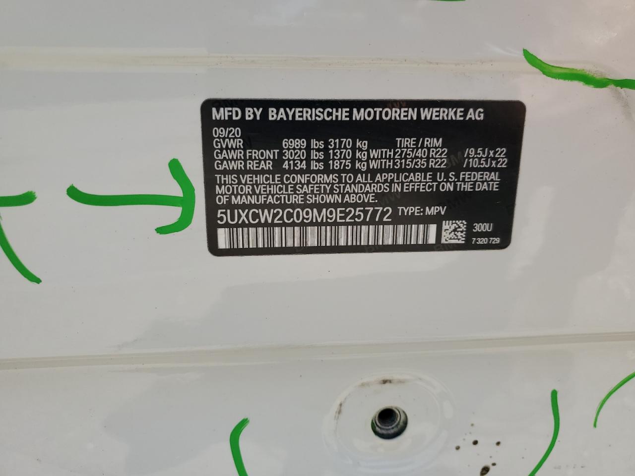 2021 BMW X7 xDrive40I VIN: 5UXCW2C09M9E25772 Lot: 61609835