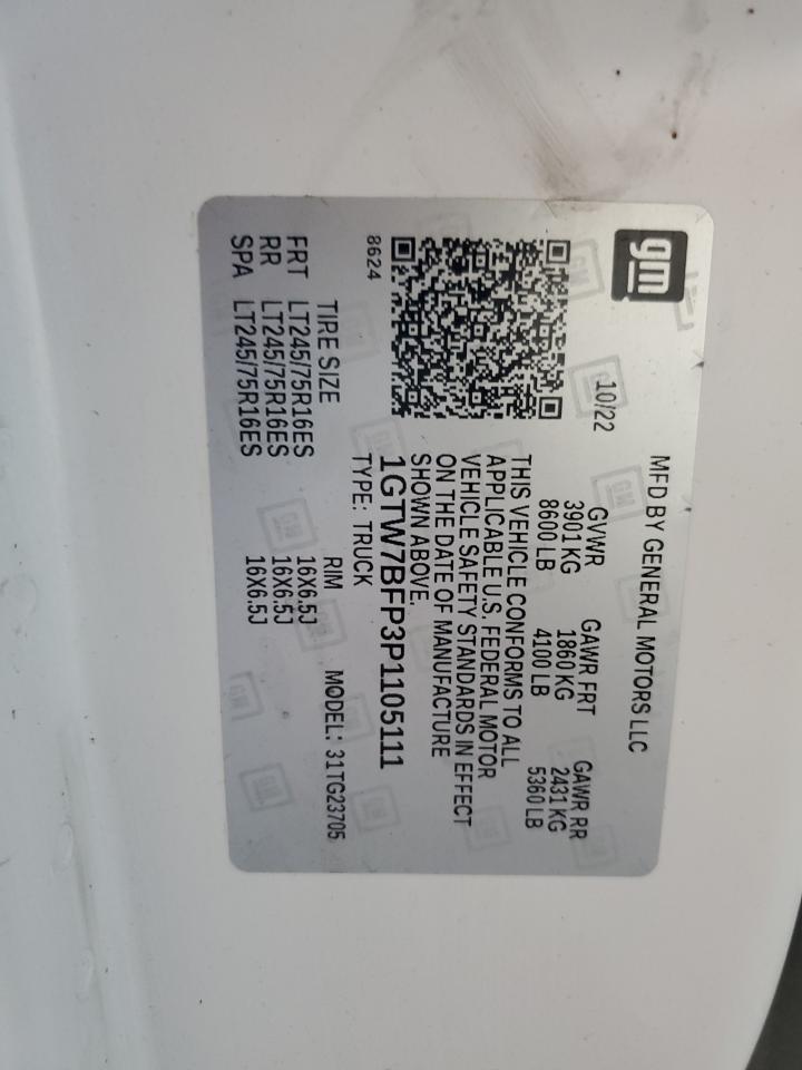 2023 GMC Savana G2500 VIN: 1GTW7BFP3P1105111 Lot: 62160735