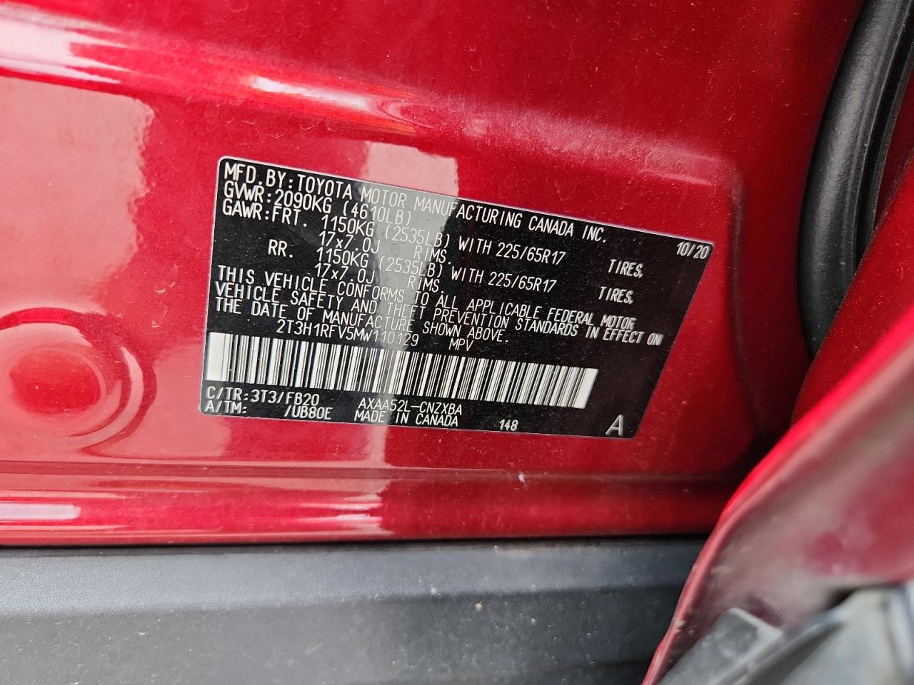 2021 Toyota Rav4 Le VIN: 2T3H1RFV5MW110129 Lot: 63095795