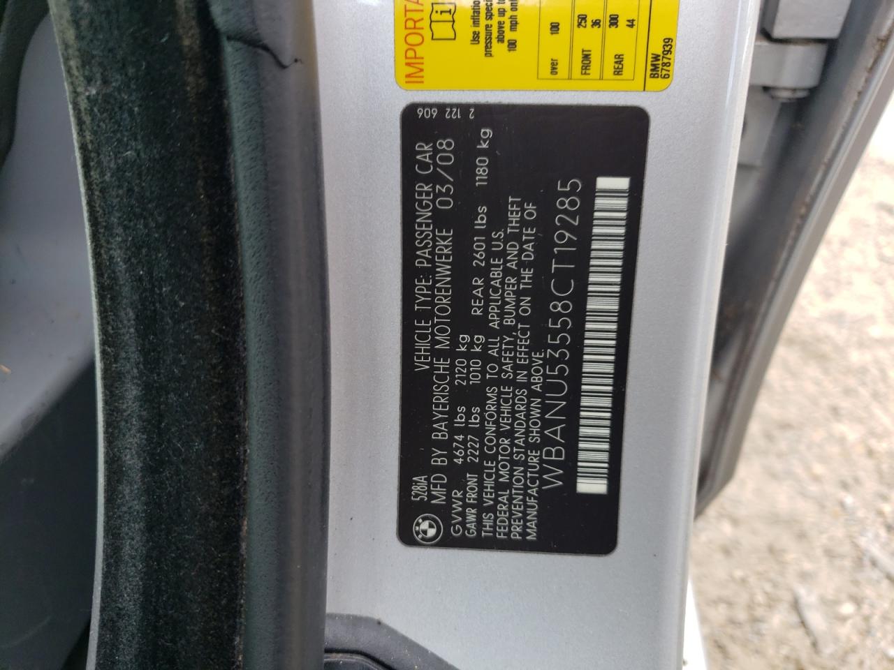 2008 BMW 528 I VIN: WBANU53558CT19285 Lot: 60185265
