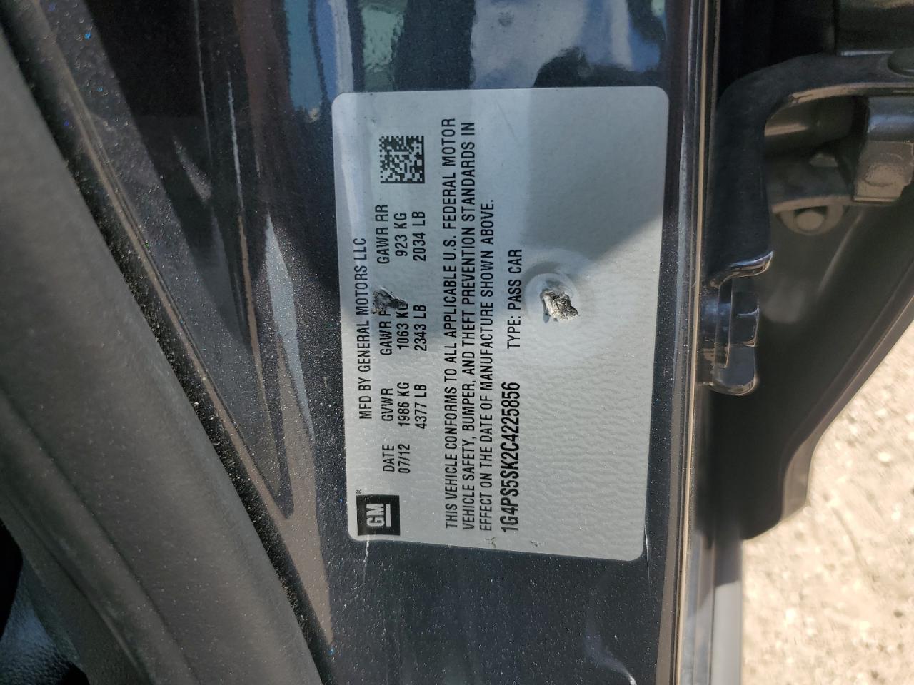 2012 Buick Verano VIN: 1G4PS5SK2C4225856 Lot: 60736775