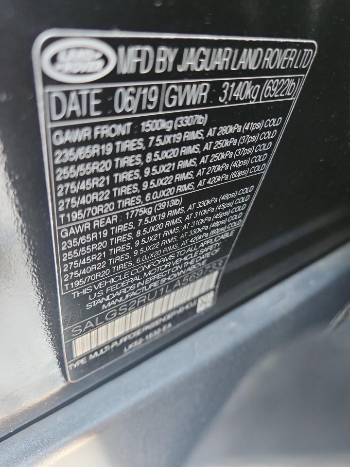 2020 Land Rover Range Rover Hse VIN: SALGS2RU1LA569733 Lot: 62883585