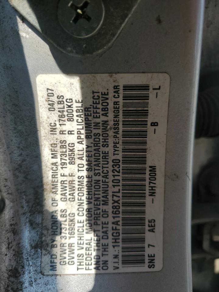 2007 Honda Civic Ex VIN: 1HGFA168X7L101230 Lot: 59520725