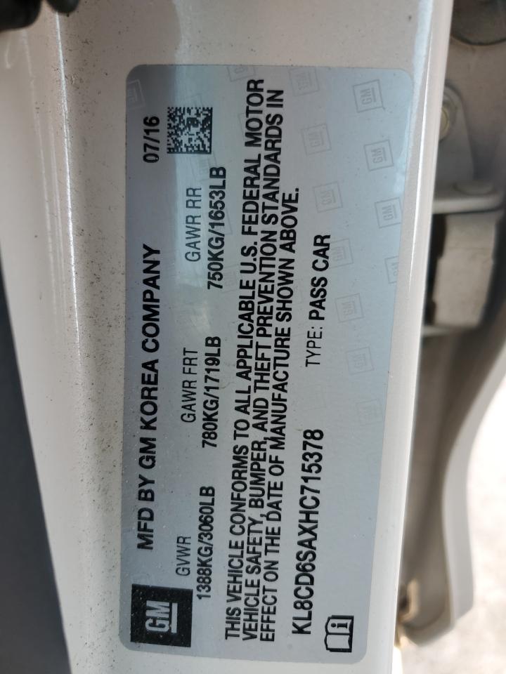 2017 Chevrolet Spark 1Lt VIN: KL8CD6SAXHC715378 Lot: 60241395