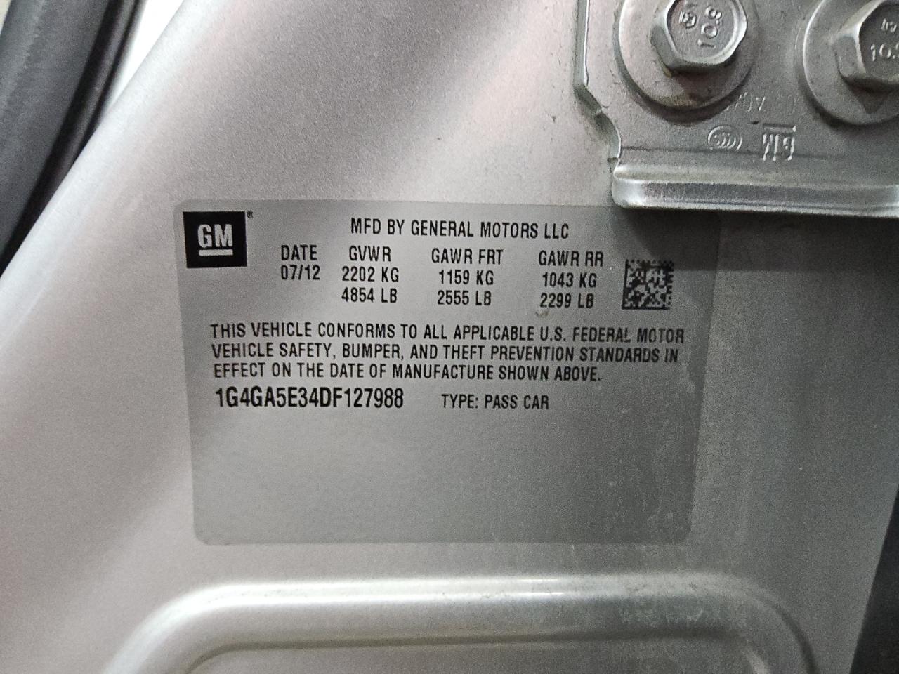2013 Buick Lacrosse VIN: 1G4GA5E34DF127988 Lot: 61442055