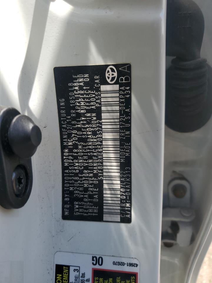 2014 Toyota Corolla Eco VIN: 5YFBPRHE6EP085772 Lot: 61819795