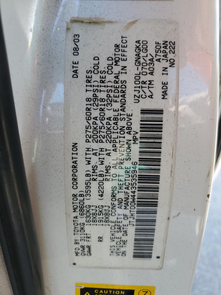 2004 Lexus Lx 470 VIN: JTJHT00W443535946 Lot: 61731325
