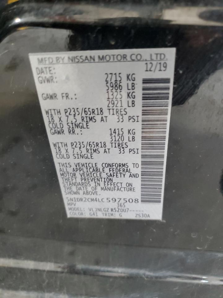 2020 Nissan Pathfinder Sl VIN: 5N1DR2CM4LC597508 Lot: 61955365