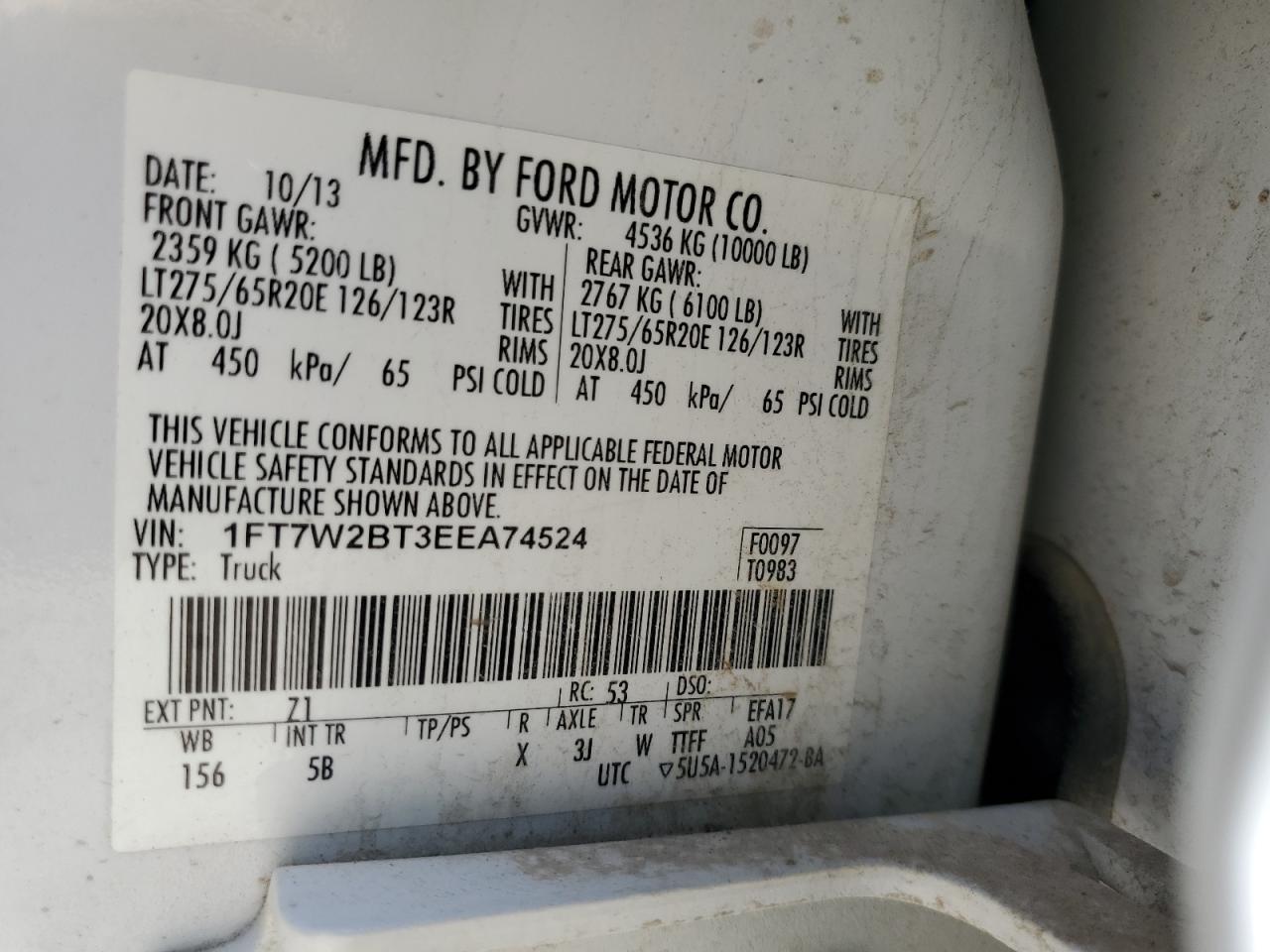 2014 Ford F250 Super Duty VIN: 1FT7W2BT3EEA74524 Lot: 61797415