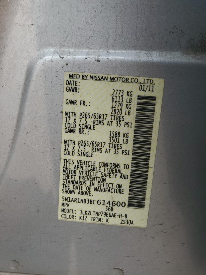 2011 Nissan Pathfinder S VIN: 5N1AR1NB3BC614600 Lot: 58237445