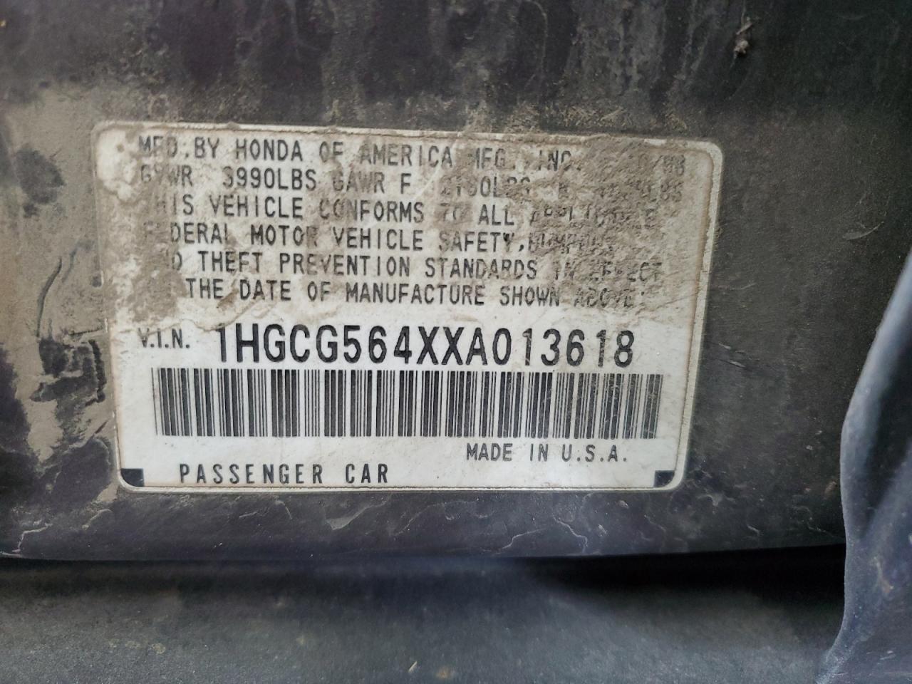 1999 Honda Accord Lx VIN: 1HGCG564XXA013618 Lot: 62064265