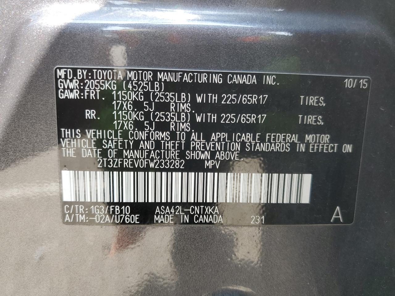 TOYOTA RAV4 2015 VIN 2T3ZFREV0FW233282 photo 12