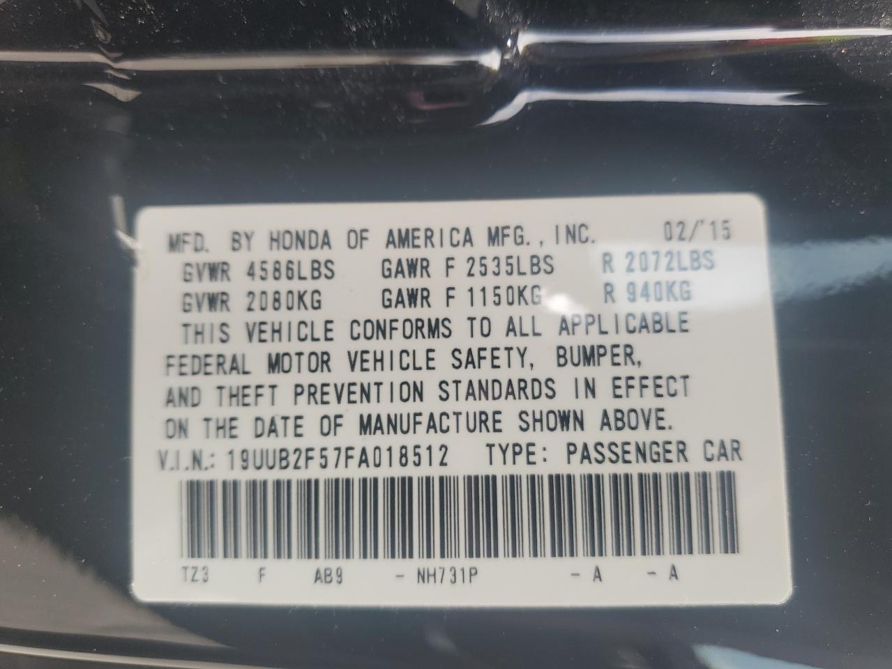 2015 Acura Tlx Tech VIN: 19UUB2F57FA018512 Lot: 62911405