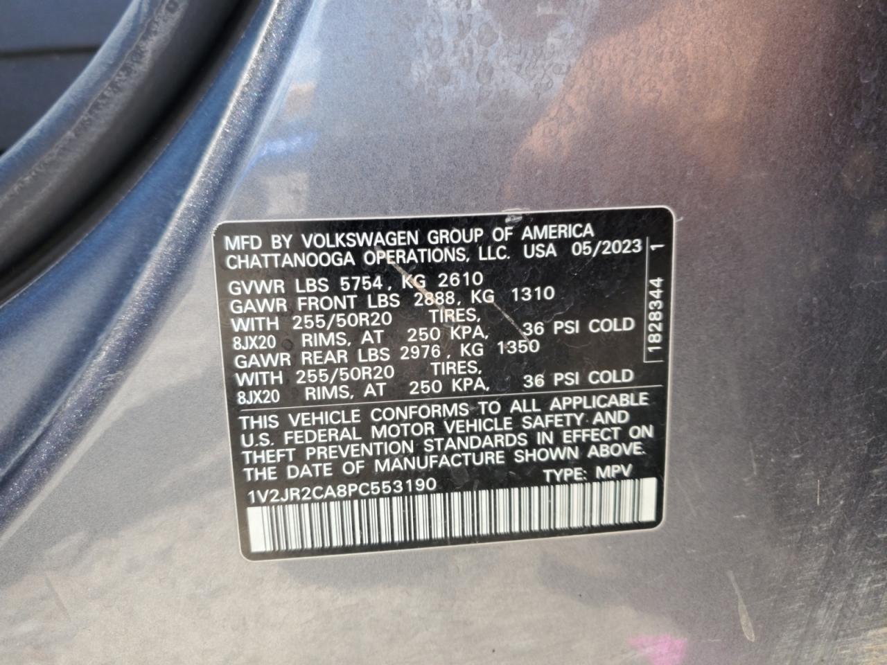 2023 Volkswagen Atlas Se VIN: 1V2JR2CA8PC553190 Lot: 62564855
