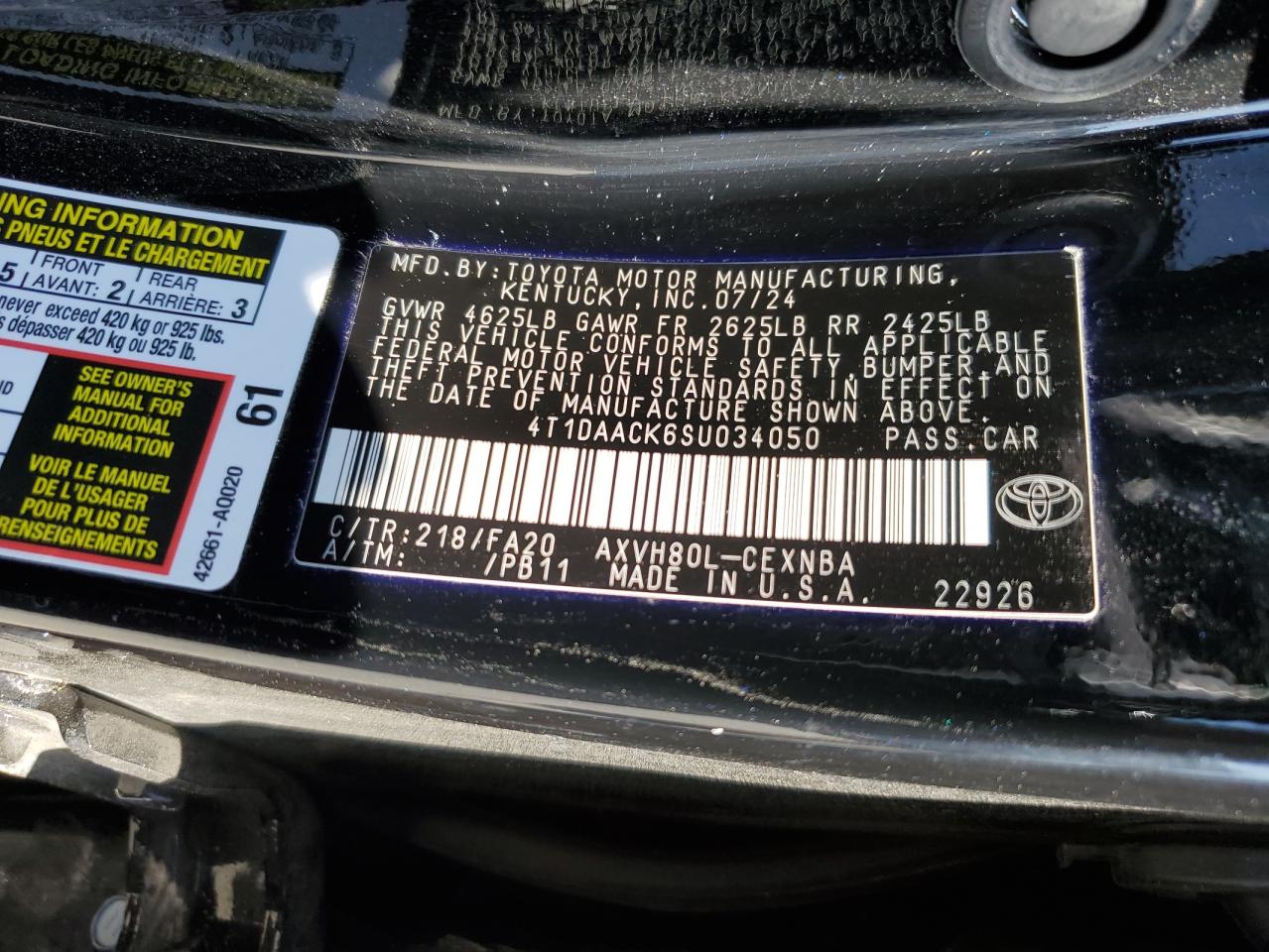 TOYOTA CAMRY 2025 VIN 4T1DAACK6SU034050 photo 12