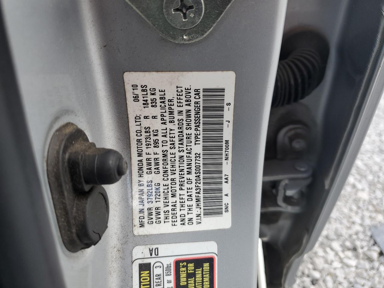 HONDA CIVIC 2010 VIN JHMFA3F20AS007732 фото 12