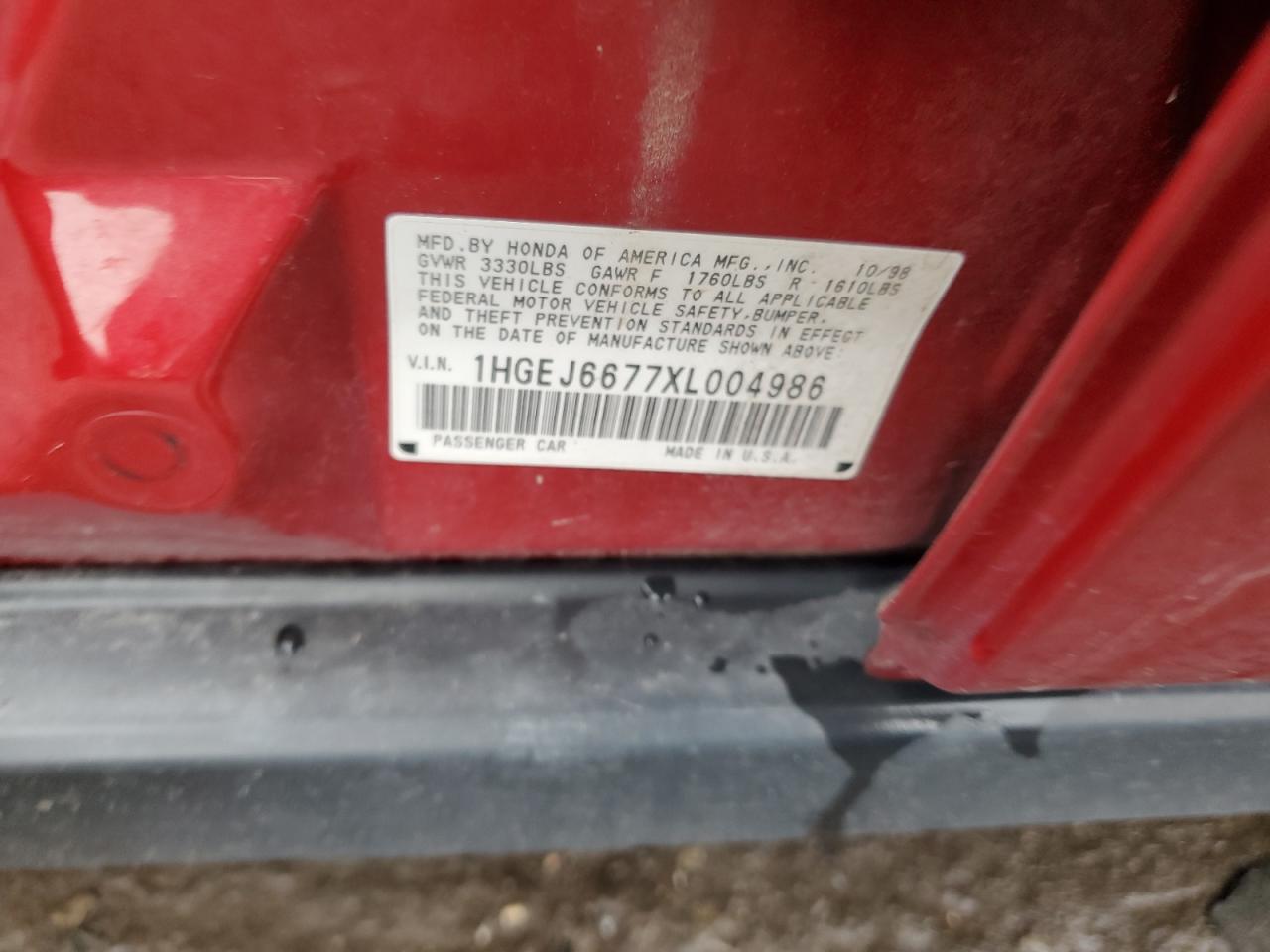 1999 Honda Civic Lx VIN: 1HGEJ6677XL004986 Lot: 62903715