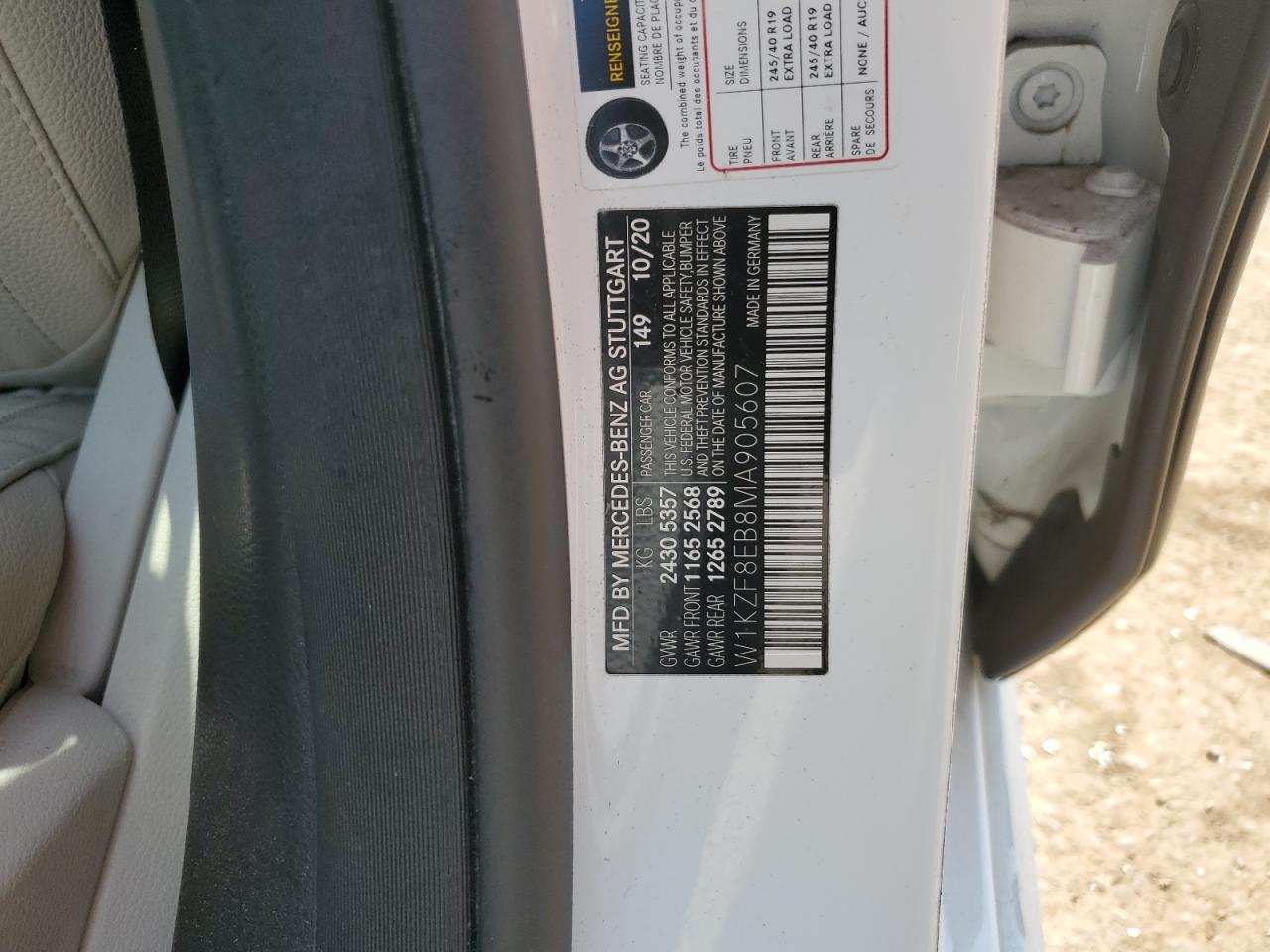 2021 Mercedes-Benz E 350 4Matic VIN: W1KZF8EB8MA905607 Lot: 58718605
