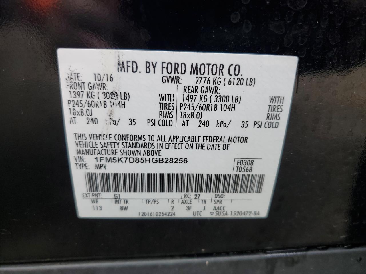 2017 Ford Explorer Xlt VIN: 1FM5K7D85HGB28256 Lot: 61349915