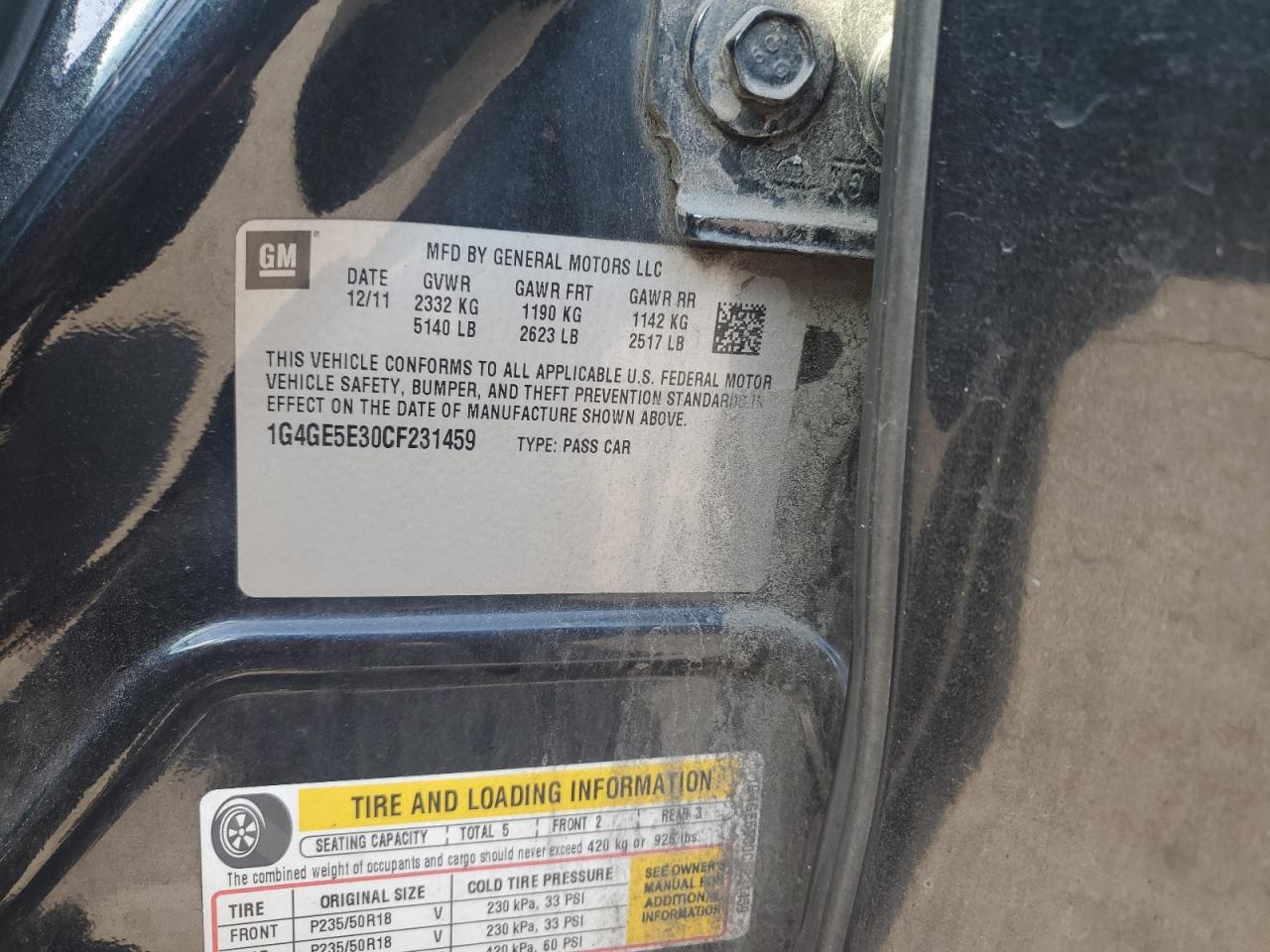 2012 Buick Lacrosse Premium VIN: 1G4GE5E30CF231459 Lot: 61933075
