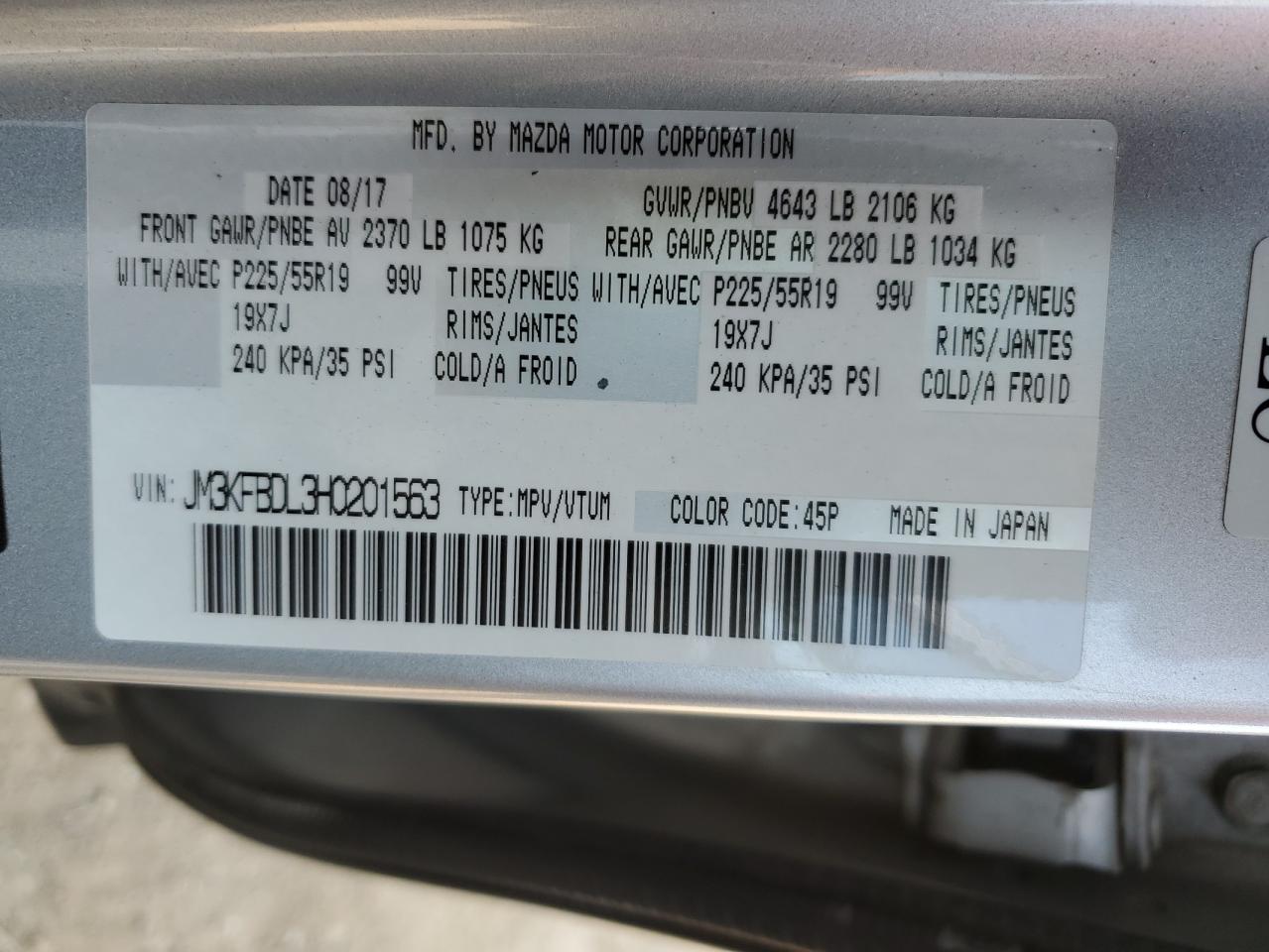 2017 Mazda Cx-5 Grand Touring VIN: JM3KFBDL3H0201563 Lot: 60089825